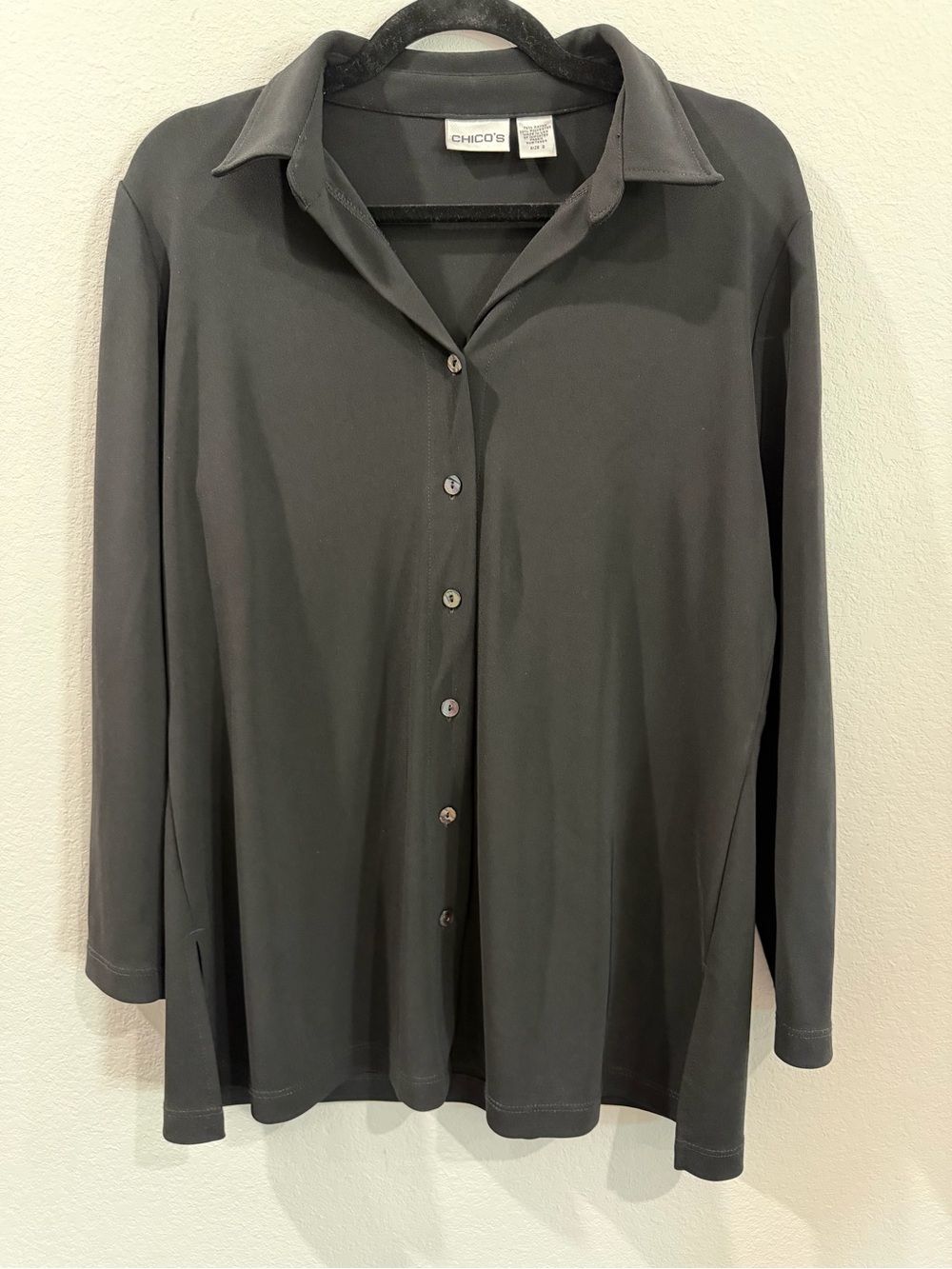 Chico's Black Long-Sleeve Button-Front Tie Back Shirt Blouse 2